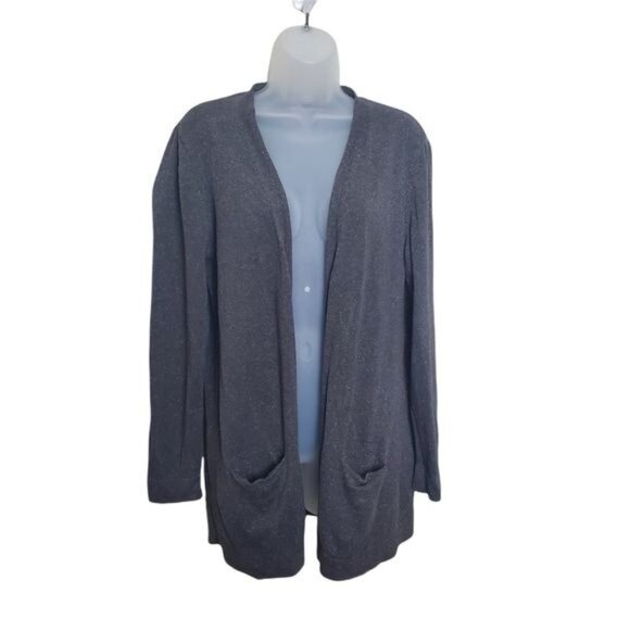J. JILL Womens Duster Cardigan SZ M Silk Cotton Blend Gray Specks Pockets - Picture 9 of 12